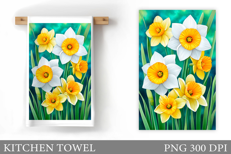 Daffodils Kitchen Towel. Flowers Kitchen Towel Sublimation