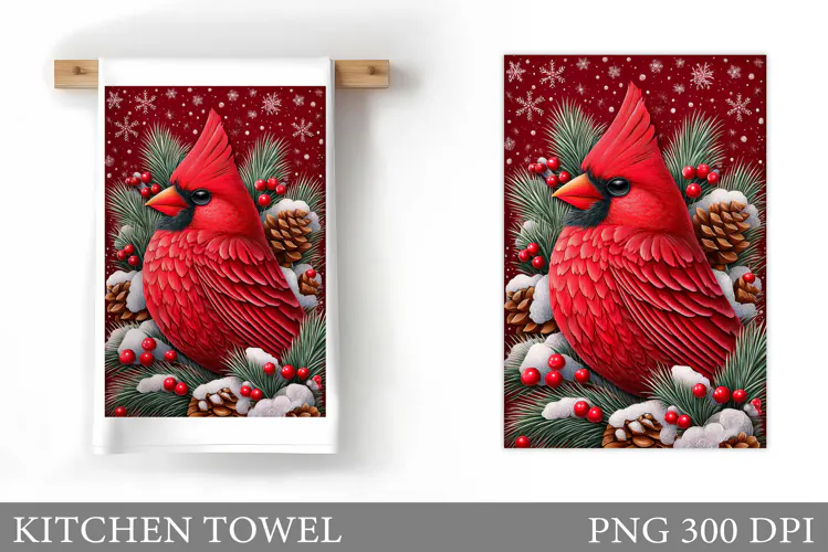 Christmas Cardinal Kitchen Towel. Christmas Kitchen Towel