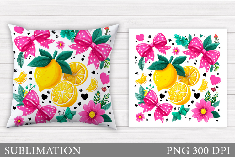 Lemons Pillow Design. Lemons Flowers Sublimation