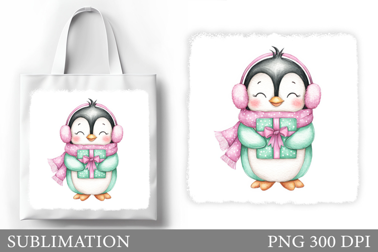 Cute Penguin Tote Bag Design. Christmas Tote Bag Sublimation