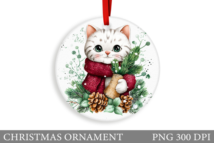 Cute Cat Christmas Ornament. Winter Cat Christmas Ornament