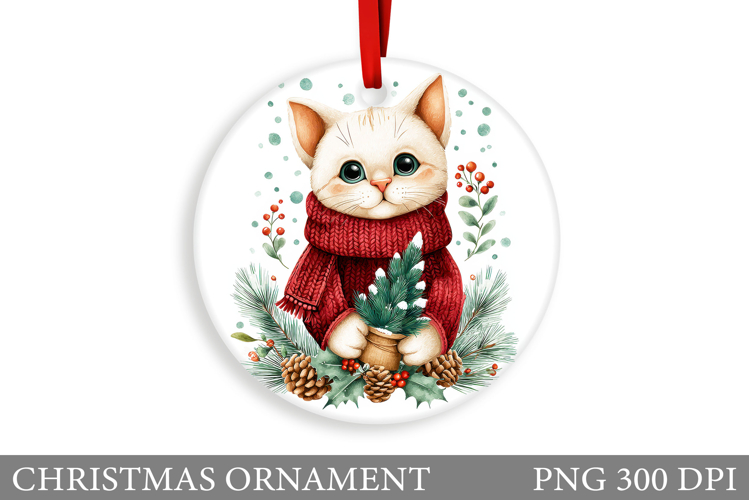 Cute Cat Christmas Ornament. Winter Cat Christmas Ornament