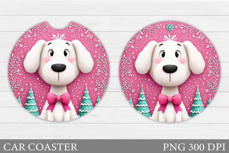 Cute Dog Car Coaster. Christmas Car Coaster Sublimation