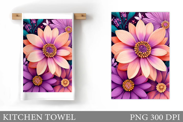 Floral Kitchen Towel Design. Flowers Kitchen Towel