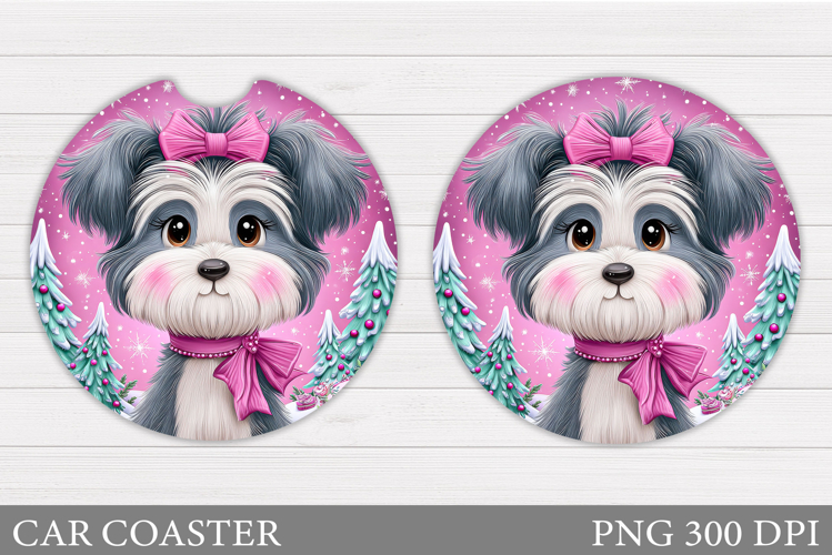 Cute Dog Car Coaster. Christmas Car Coaster Sublimation