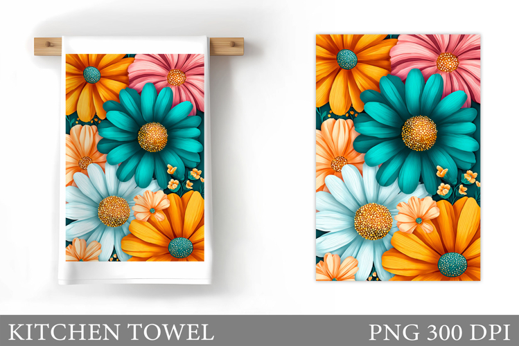 Floral Kitchen Towel Design. Flowers Kitchen Towel