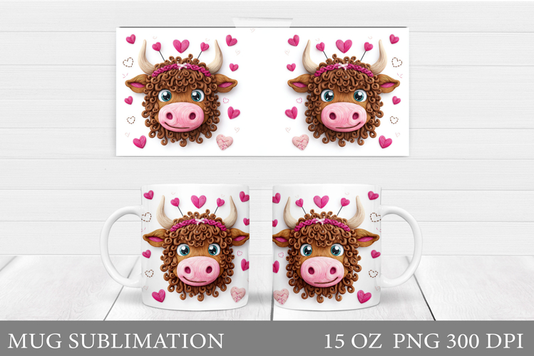 Valentines Cow Mug Sublimation. Valentines Mug Wrap Design