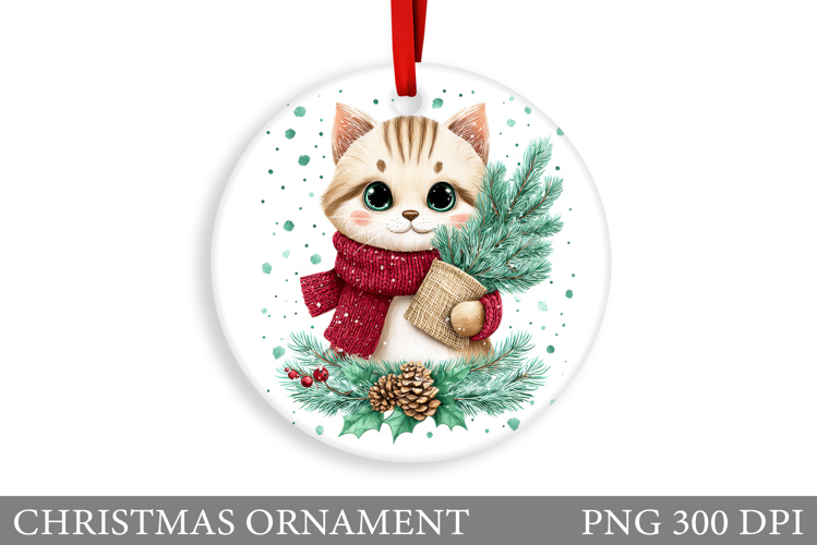 Cute Cat Christmas Ornament. Winter Cat Christmas Ornament