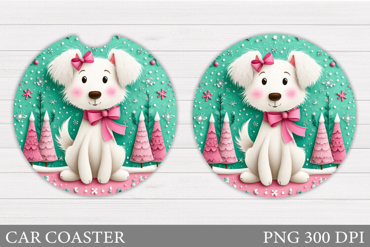 Cute Dog Car Coaster. Christmas Car Coaster Sublimation example image 1