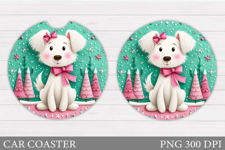 Cute Dog Car Coaster. Christmas Car Coaster Sublimation