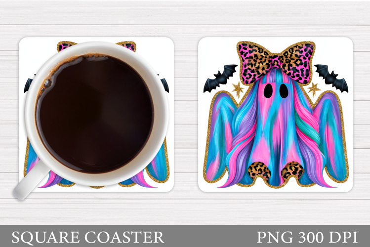 Cute Ghost Coaster Design. Cute Halloween Sublimation