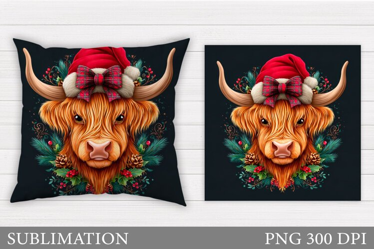 Christmas Cow Pillow Design. Christmas Pillow Sublimation example image 1