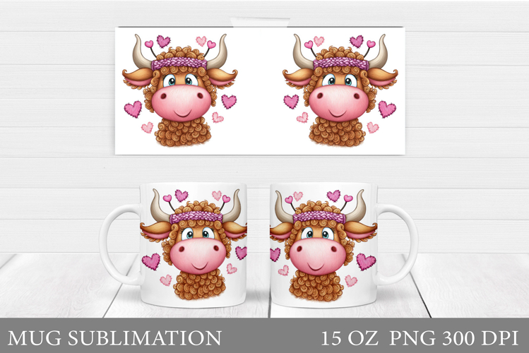 Valentines Cow Mug Sublimation. Valentines Mug Wrap Design
