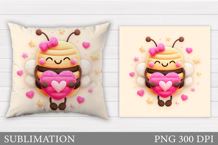 Valentines Bee Pillow Design. Valentines Pillow Sublimation