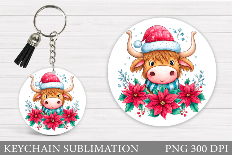 Christmas Cow Keychain. Christmas Keychain Design