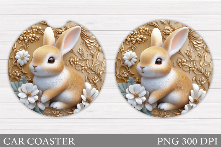 Bunny Car Coaster Sublimation. Bunny Flowers Car Coaster