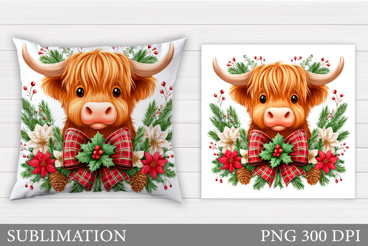 Christmas Cow Pillow Design. Christmas Pillow Sublimation