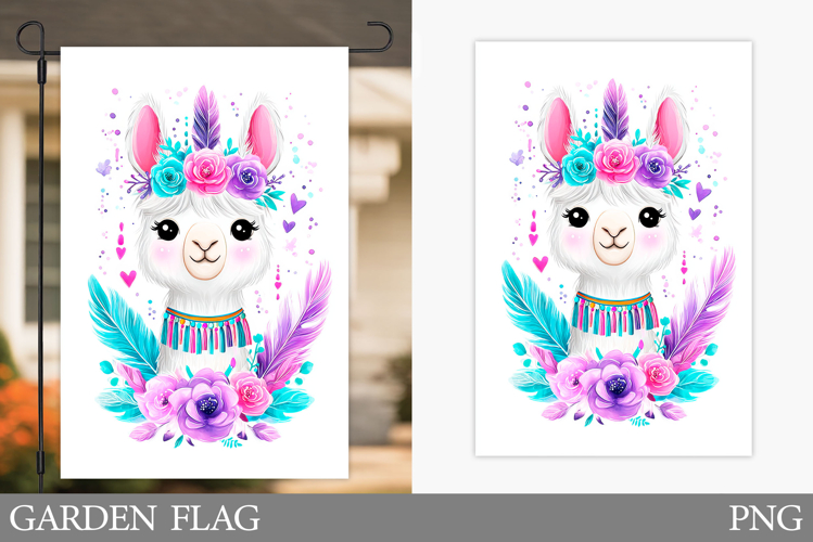 Cute Lama Garden Flag. Summer Garden Flag Design