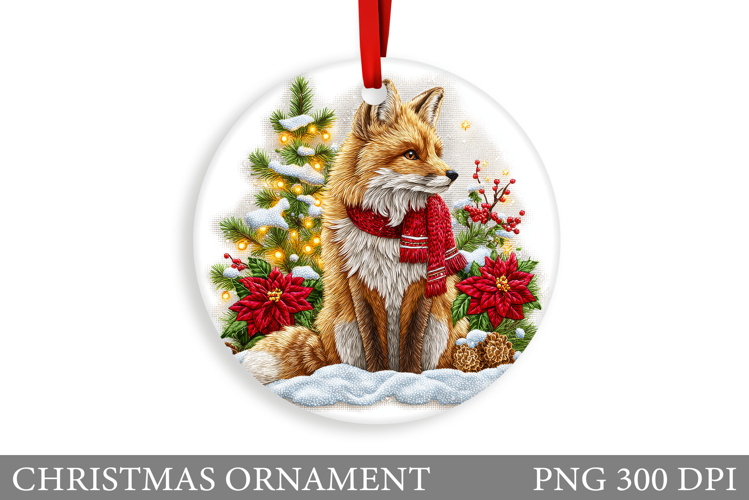 Cute Fox Christmas Ornament. Christmas Ornament Sublimation