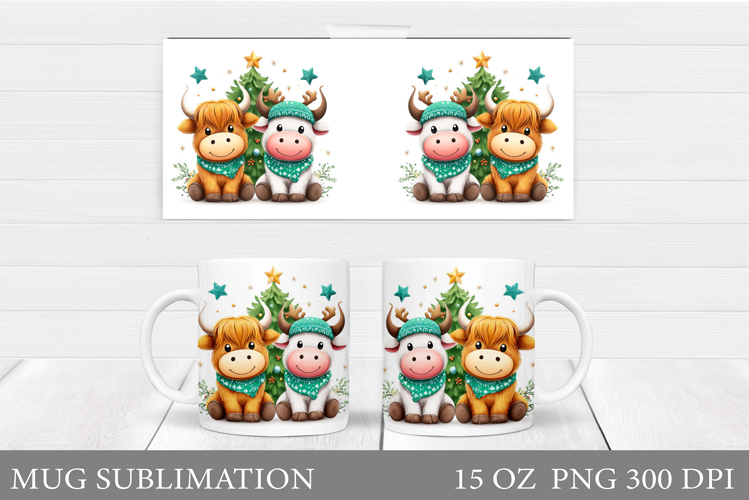 Christmas Cow Mug Design. Christmas Mug Sublimation
