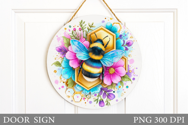 Bee Door Sign Sublimation. Bee Flowers Door Sign Design