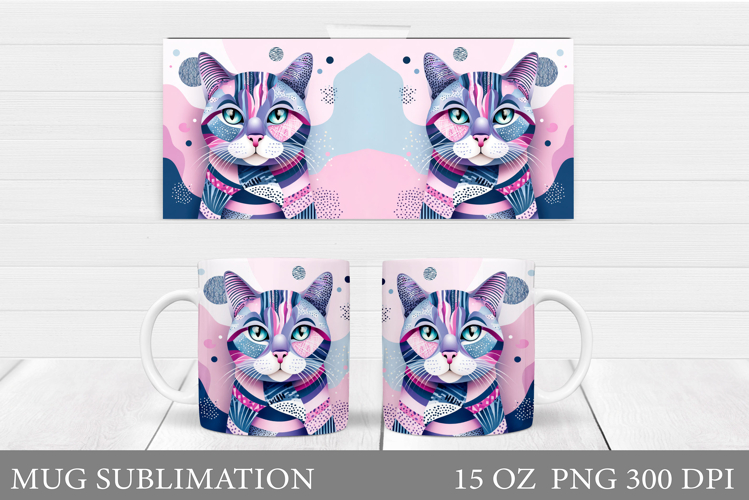Cat Mug Wrap Design. Cute Cat Sublimation