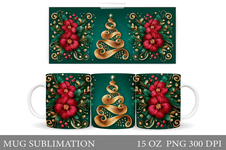 Christmas Tree Mug Design. Christmas Mug Sublimation