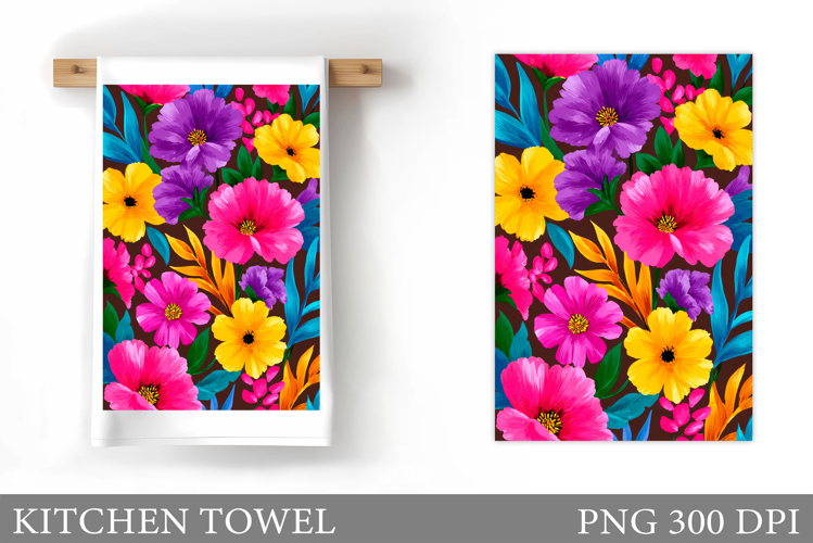 Floral Kitchen Towel Design. Flowers Kitchen Towel