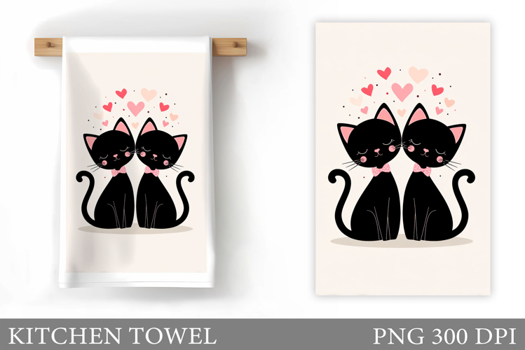 Valentines Cat Kitchen Towel. Valentines Cat Sublimation