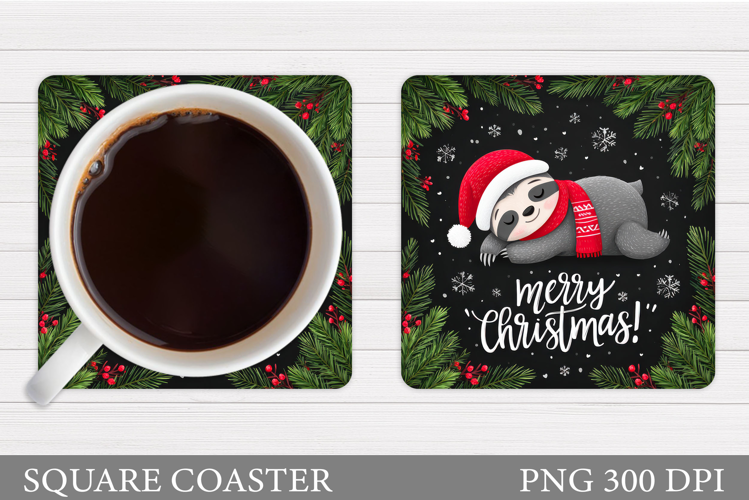 Christmas Sloth Coaster. Cute Sloth Coaster Sublimation