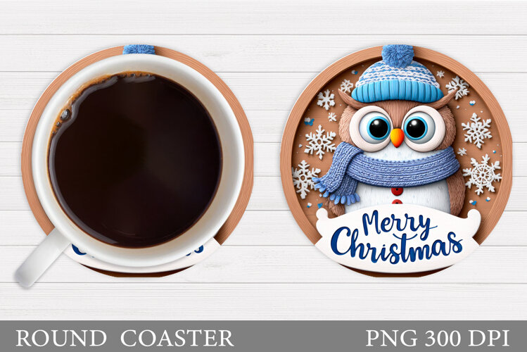 Christmas Owl Coaster Design. Christmas Coaster Sublimation example image 1