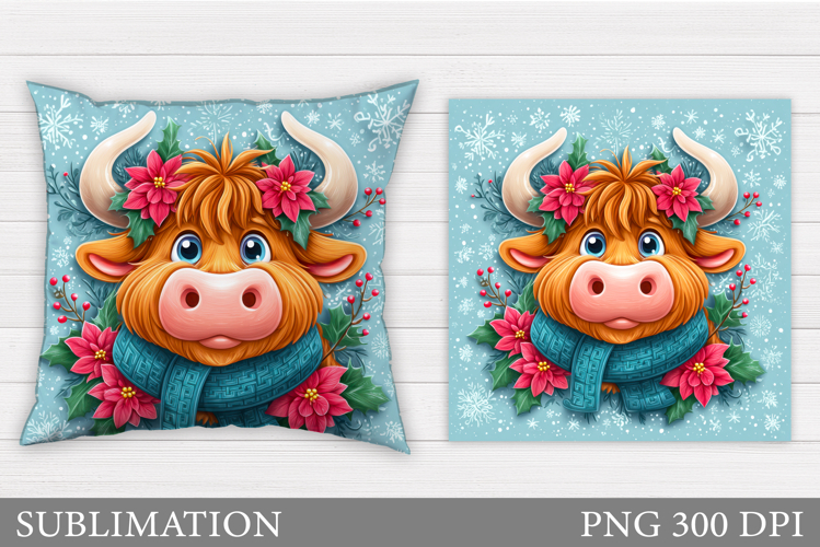 Christmas Cow Pillow Design. Christmas Pillow Sublimation