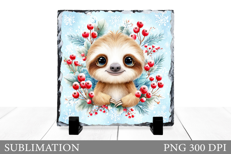 Christmas Sloth Slate Design. Christmas Sloth Sublimation