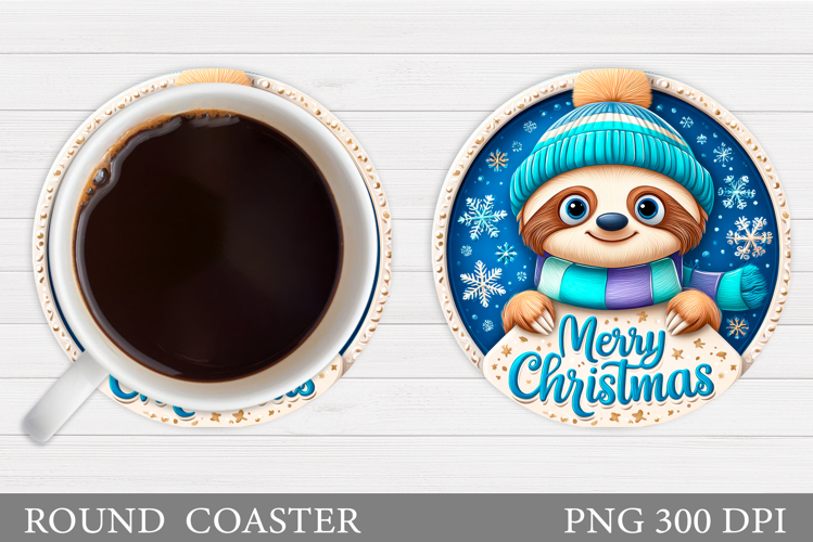 Christmas Sloth Coaster. Cute Sloth Coaster Sublimation