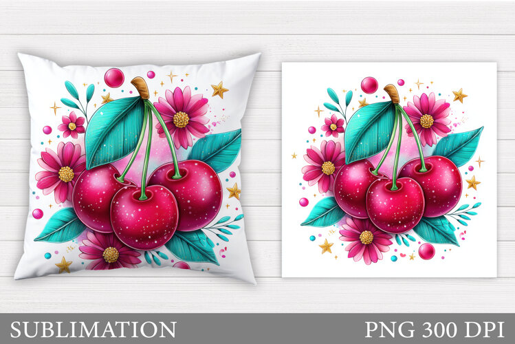Cherry Pillow Design. Cute Cherry Sublimation example image 1