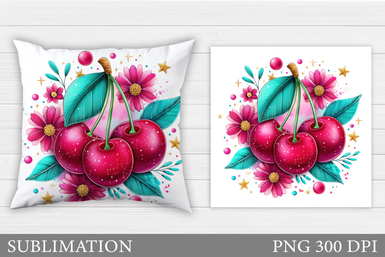Cherry Pillow Design. Cute Cherry Sublimation
