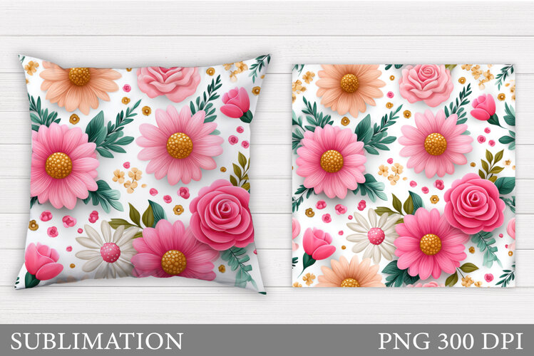 Flowers Pillow Sublimation. Floral Pillow Design example image 1
