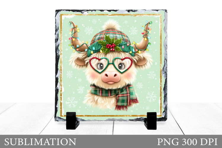 Christmas Cow Sublimation. Christmas Cow Slate Design