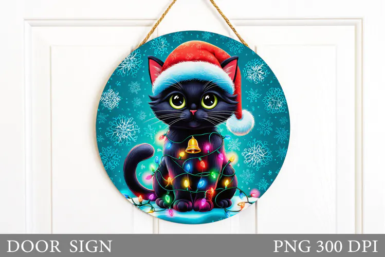 Christmas Cat Door Sign. Christmas Door Sign Sublimation