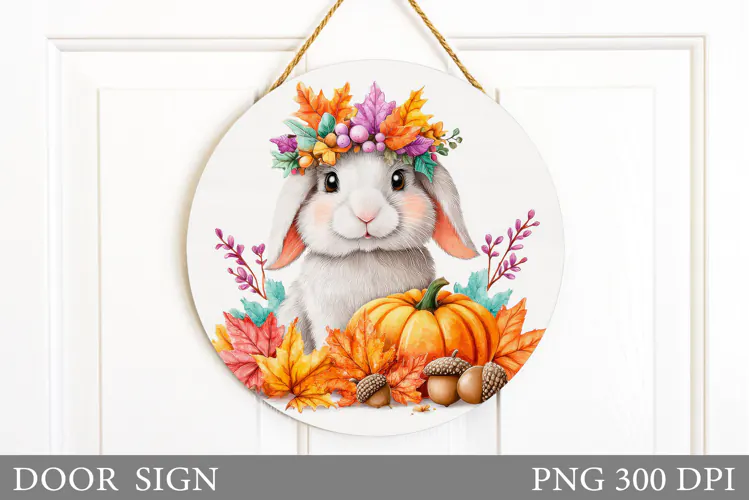 Fall Bunny Door Sign Sublimation. Fall Door Sign Design