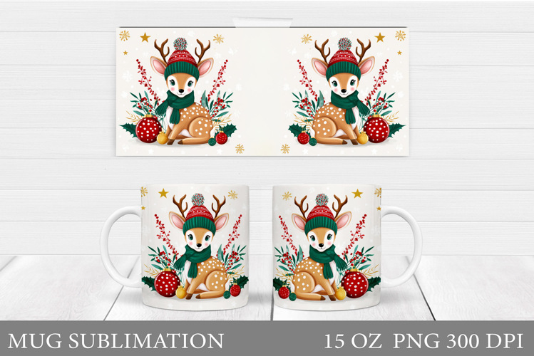 Christmas Deer Mug Design. Cute Deer Mug Sublimation