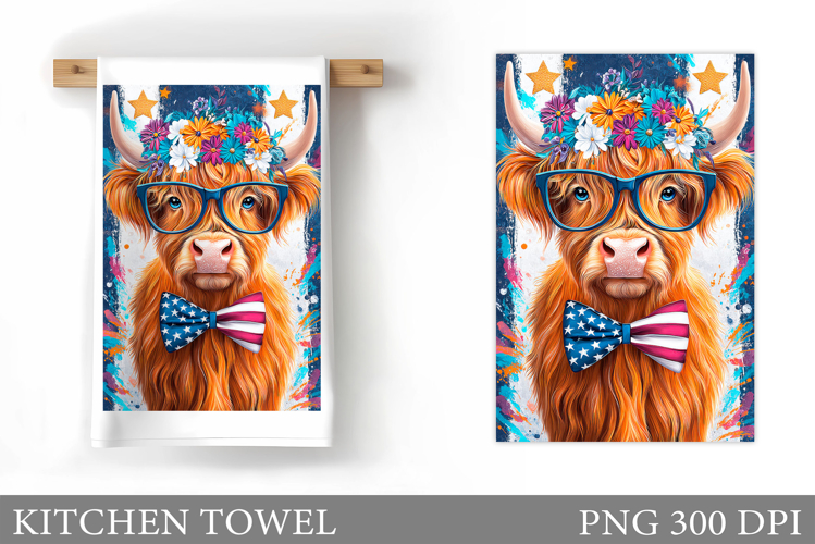 Patriotic Cow Kitchen Towel. Patriotic Kitchen Towel Design