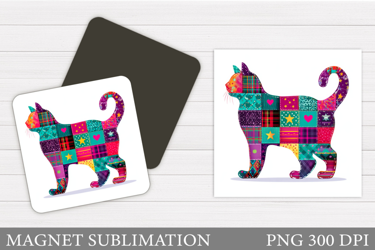 Patchwork Cat Magnet Design. Cute Cat Magnet Sublimation