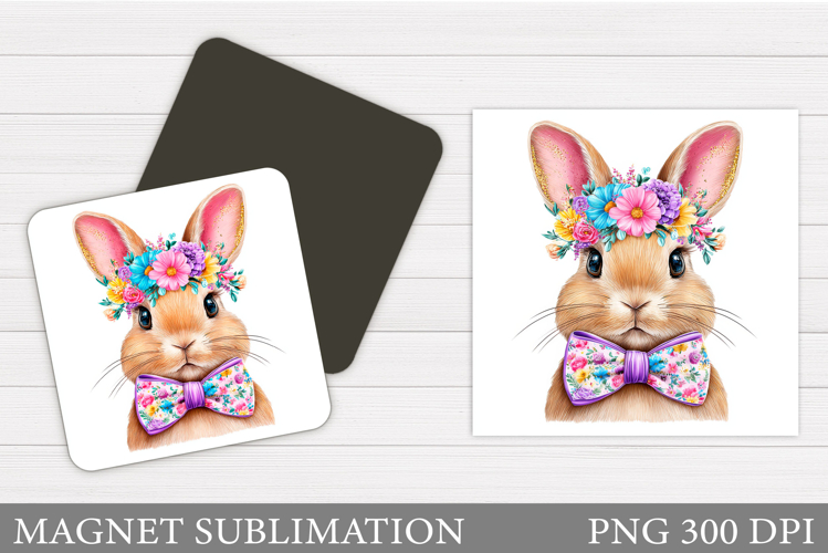Cute Bunny Magnet Design. Bunny Flowers Magnet Sublimation