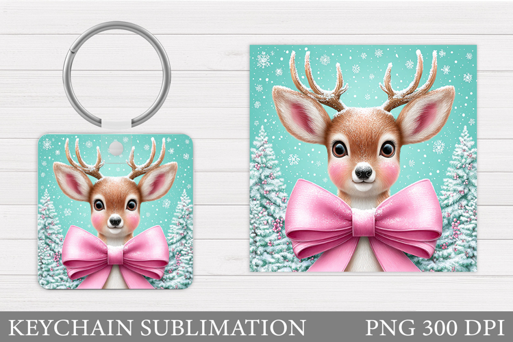 Cute Deer Keychain Design. Christmas Keychain Sublimation