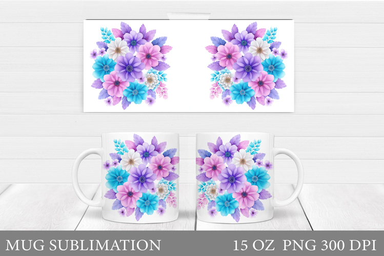 Flowers Mug Sublimation. Floral Mug Wrap Design