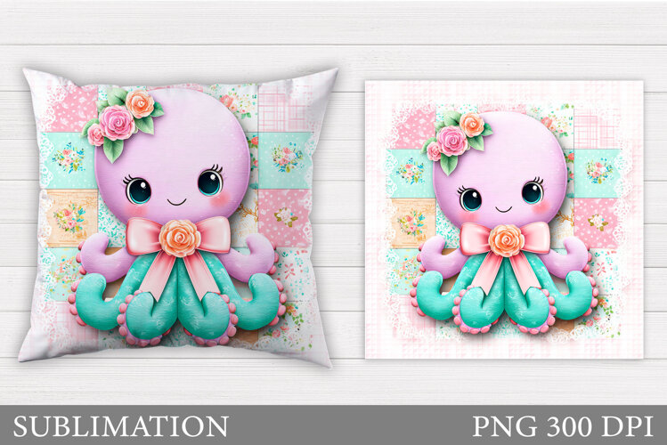 Cute Octopus Sublimation. Octopus Pillow Design example image 1
