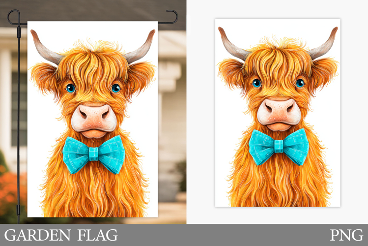 Highland Cow Garden Flag. Cute Cow Garden Flag Design
