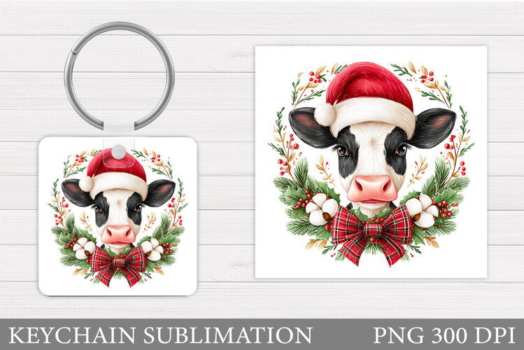 Christmas Cow Keychain. Christmas Keychain Design example image 1
