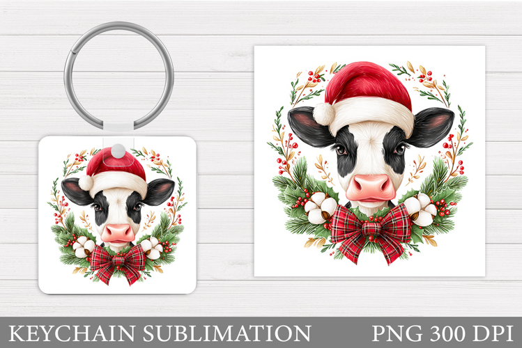 Christmas Cow Keychain. Christmas Keychain Design